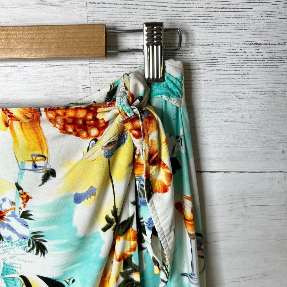 Crazy Horse Skirt Womens Size 14 Tropical Hawaiian Map Fish Wrap Zipper Resort - Picture 6 of 16